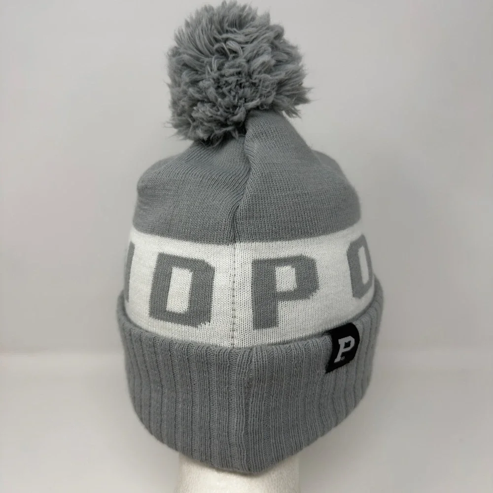 Portland Gear‎ Block Lettering Portland Spell Out Pom Pom Beanie Hat Gray White